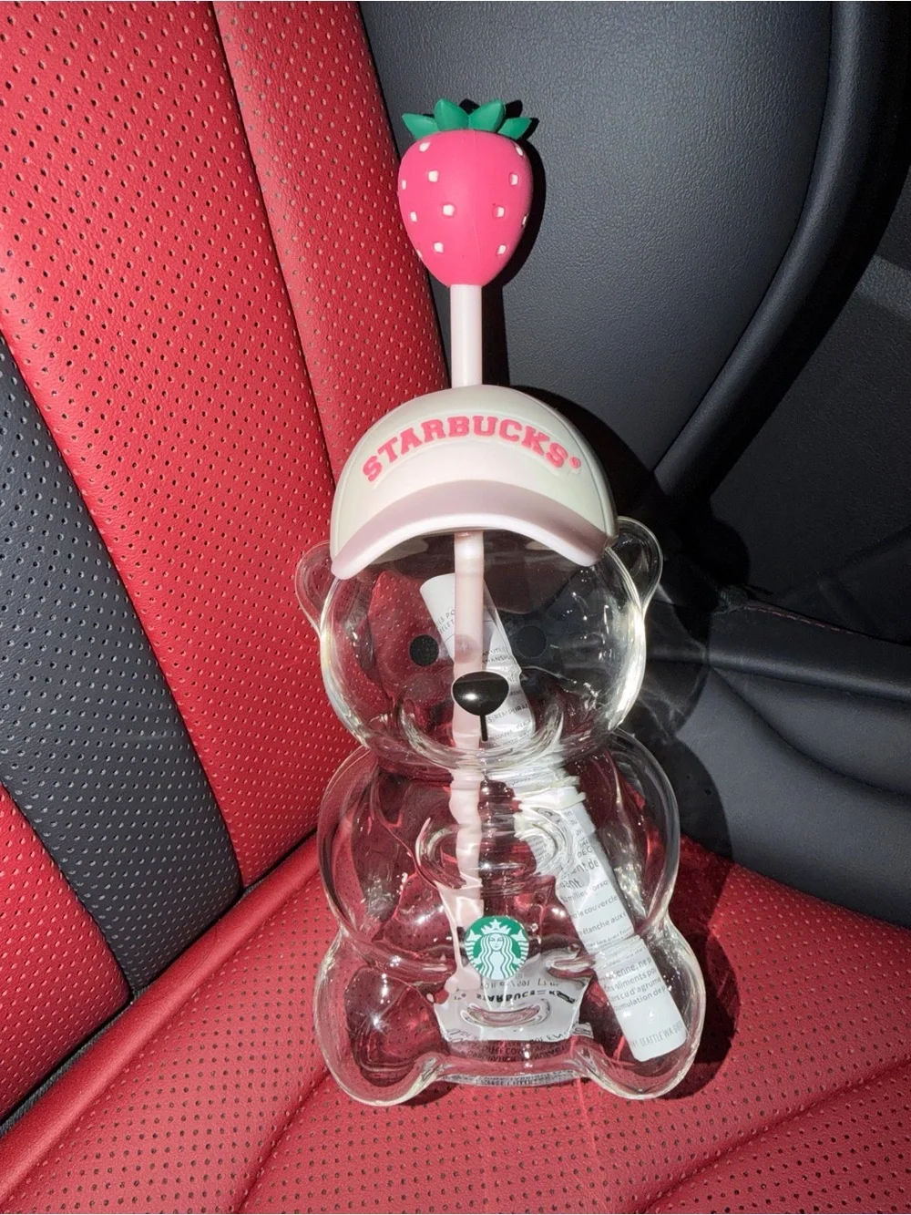 NWT Starbucks Summer 2026 Pink Bearista Glass Cold Cup | Strawberry Lid